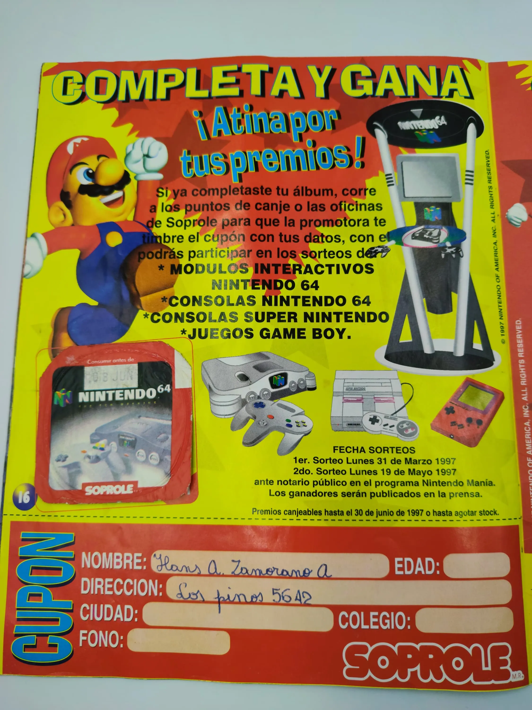 Super Mario 64  - Coleccion Completa (64 Tapas - Incluye Coleccionador) - Soprole (1994)